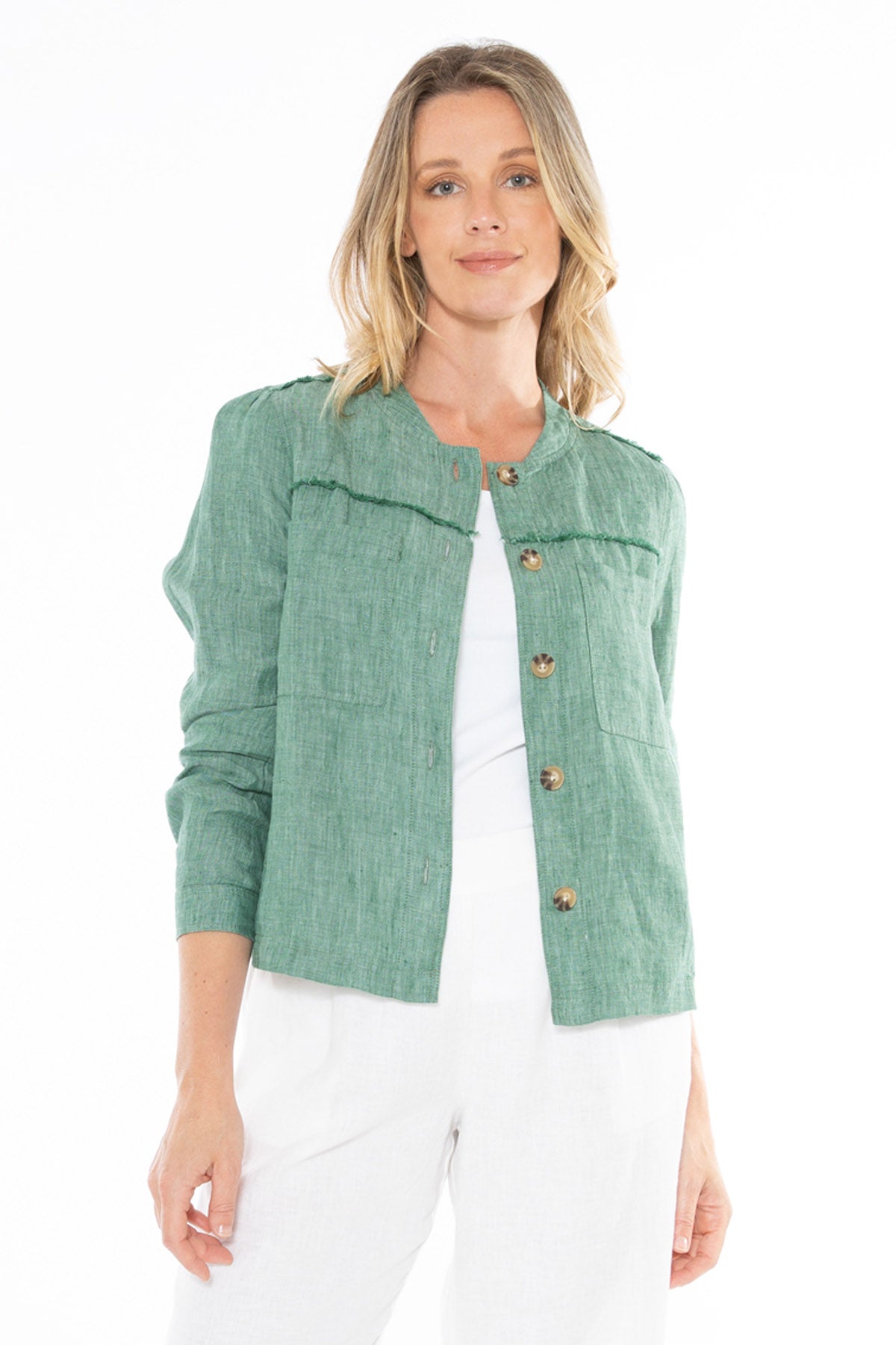 Women s Boxy Linen Jacket in Green