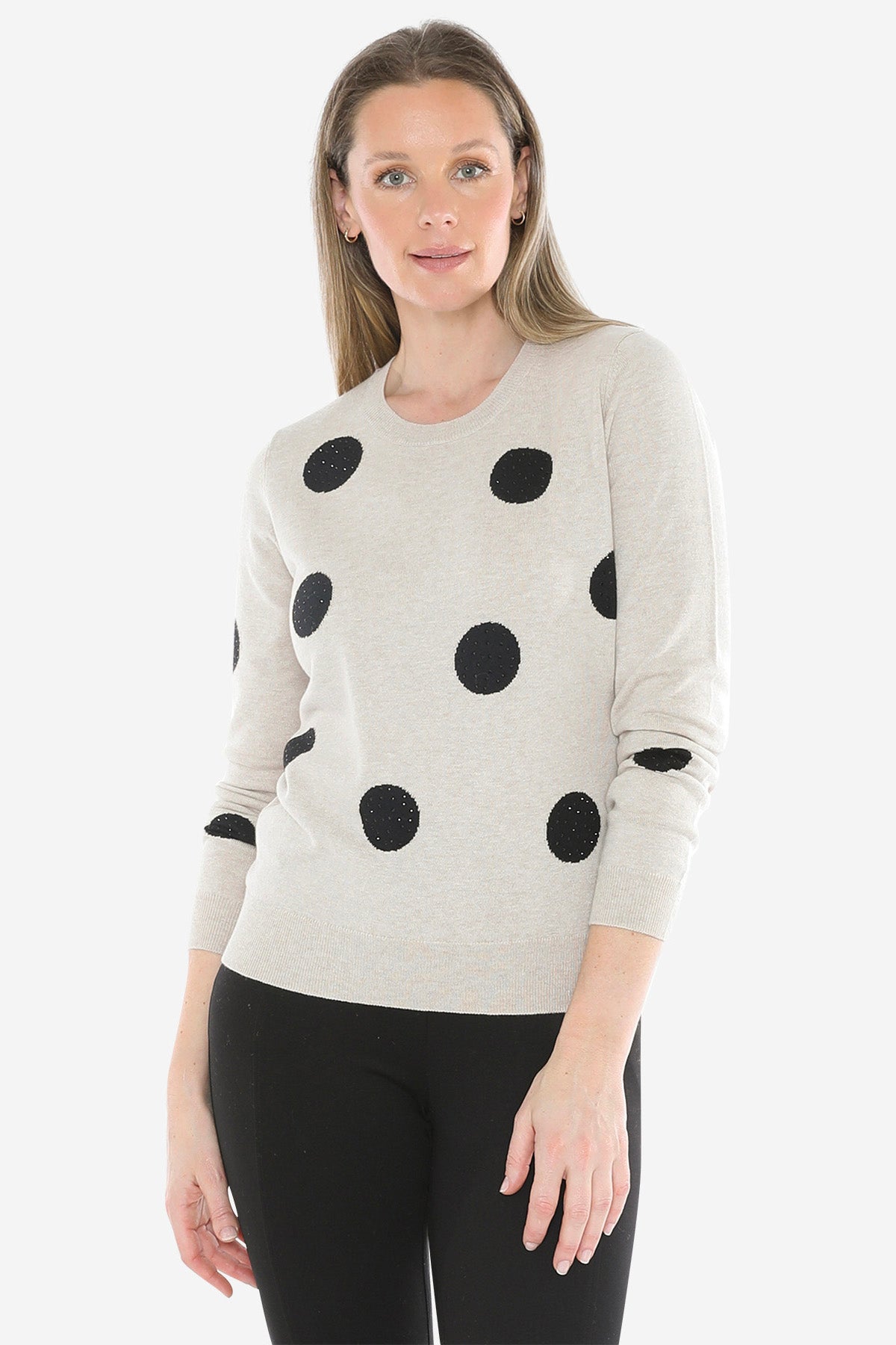 Diamante Spot Pullover in Stone Marle