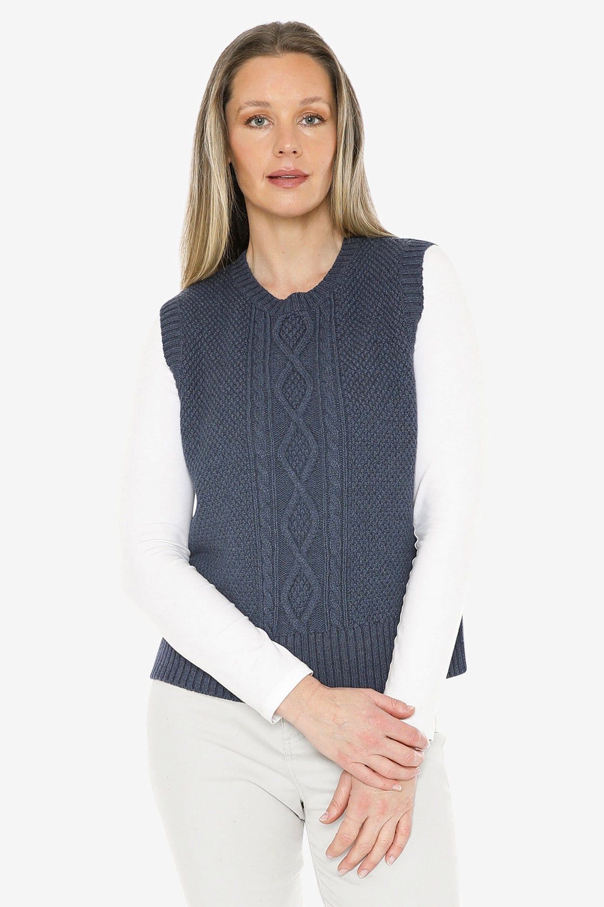 Cable Vest in Indigo Marle