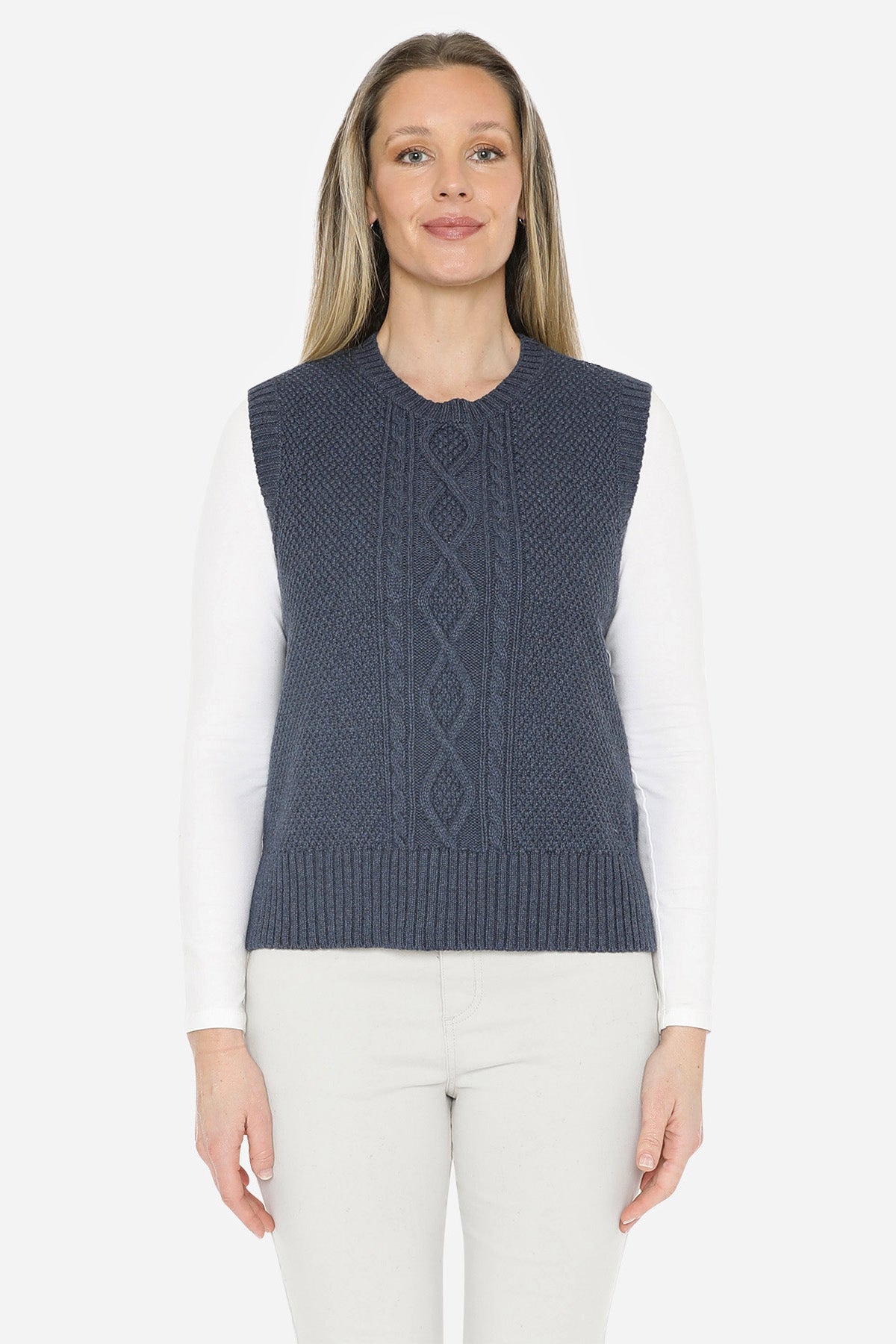 Cable Vest in Indigo Marle