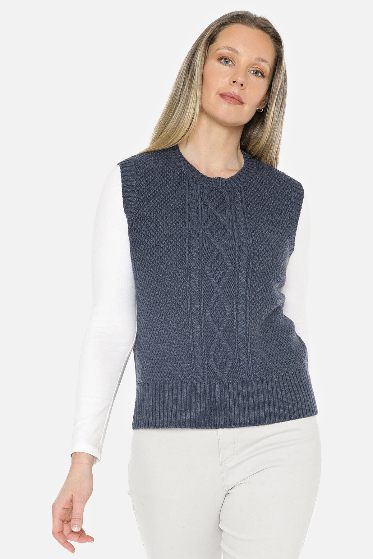 Cable Vest in Indigo Marle