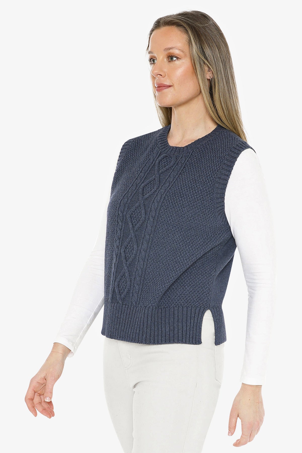 Cable Vest in Indigo Marle