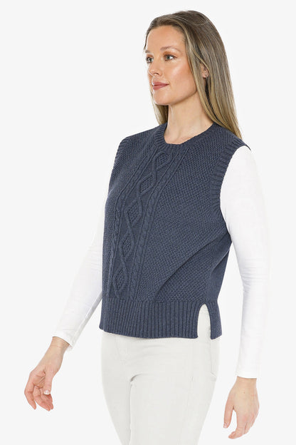 Cable Vest in Indigo Marle