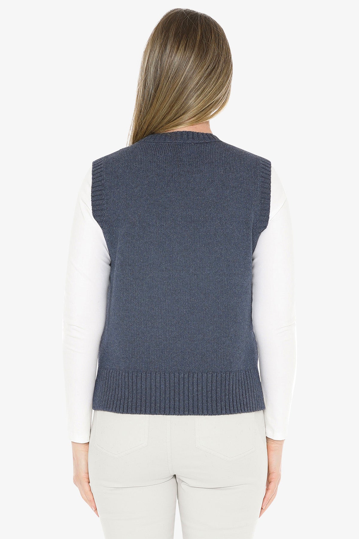 Cable Vest in Indigo Marle