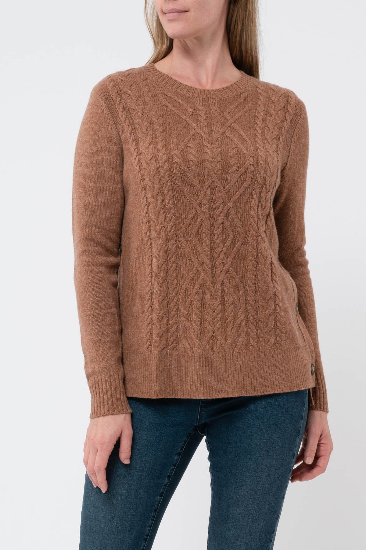 Long Sleeve Cable Side Button Pullover Toffee