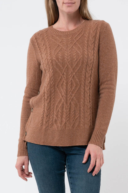 Long Sleeve Cable Side Button Pullover Toffee