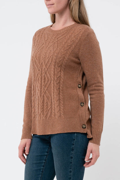 Long Sleeve Cable Side Button Pullover Toffee