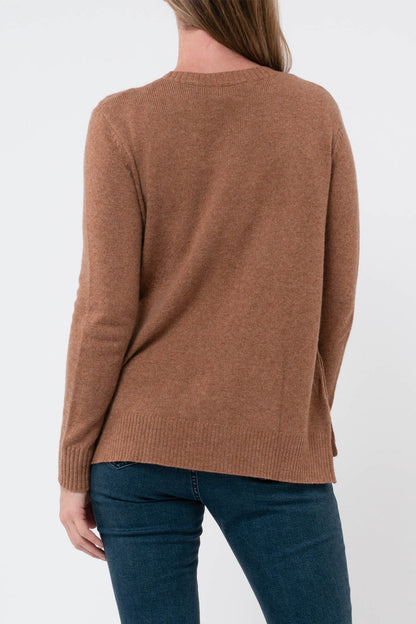 Long Sleeve Cable Side Button Pullover Toffee