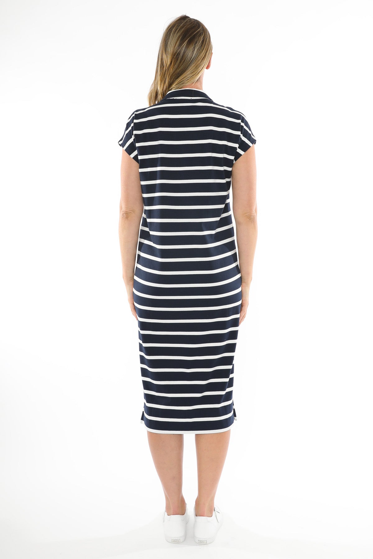 Women's Striped Collared Dress in Blue and White