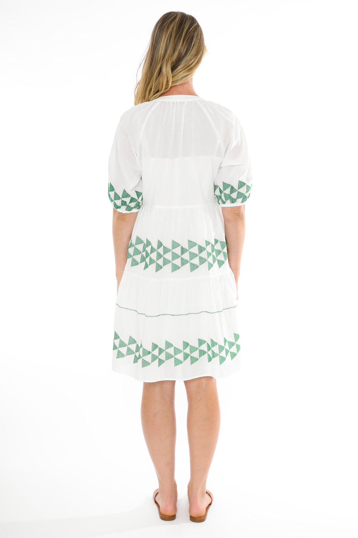 Women's Triangle Stitch Dress in White and Green