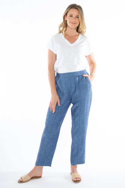 Women's 7/8 Linen Pant in Blue