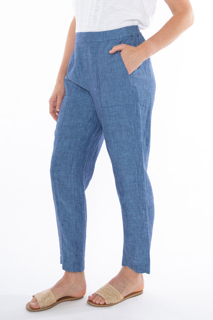 Women's 7/8 Linen Pant in Blue