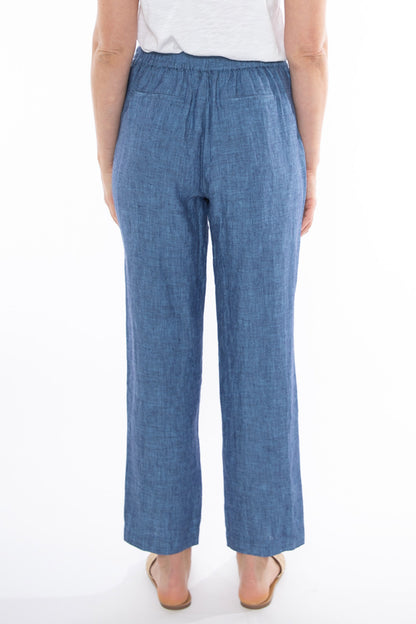 Women's 7/8 Linen Pant in Blue