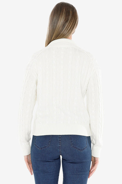 Collared Cable Pullover in Pearl