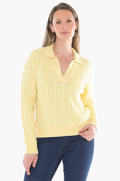 Collared Cable Pullover in Lemon