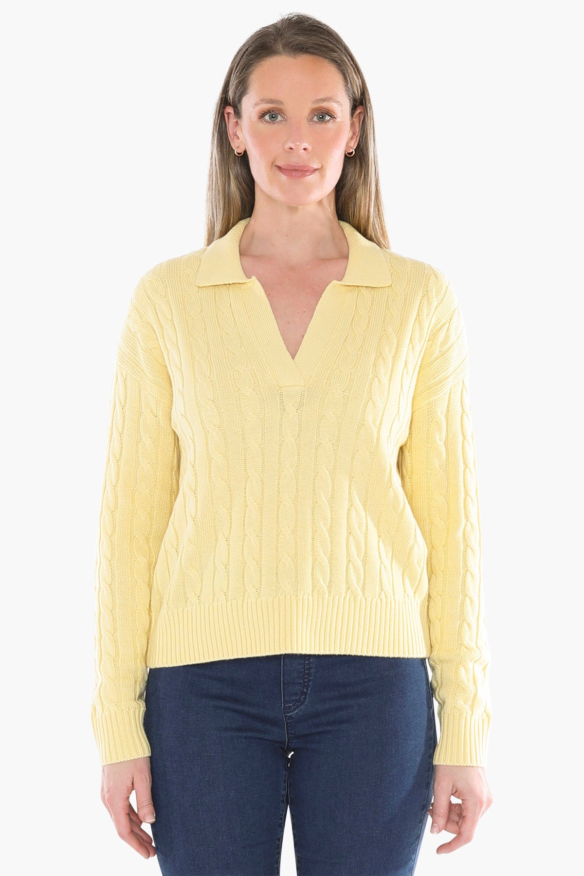 Collared Cable Pullover in Lemon