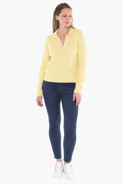 Collared Cable Pullover in Lemon