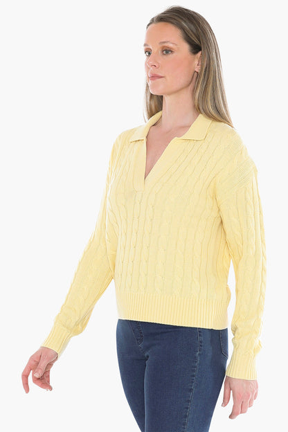 Collared Cable Pullover in Lemon