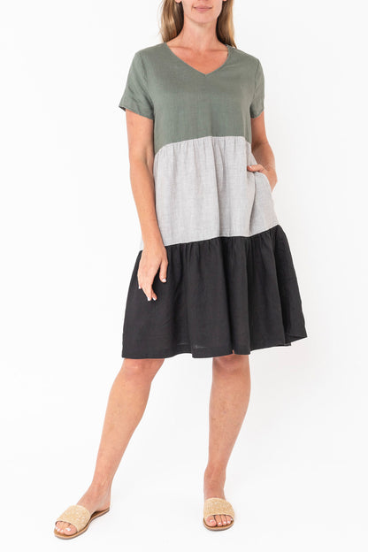 Colour Block Dress Khaki