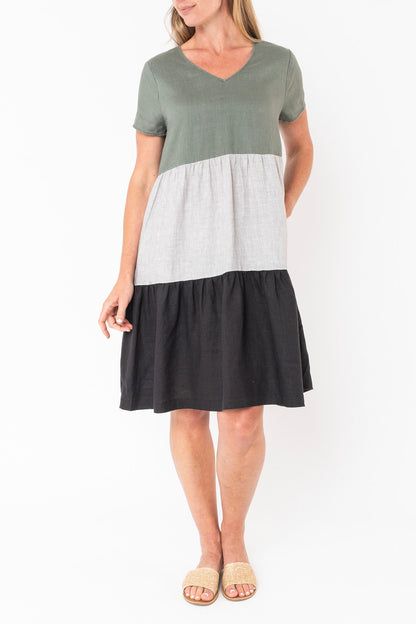 Colour Block Dress Khaki