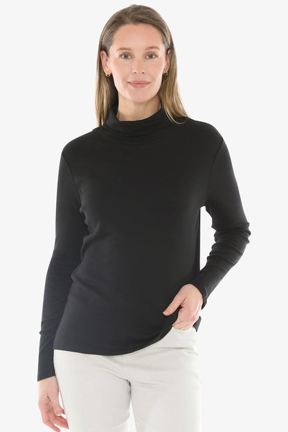 Cotton Roll Neck Skivvy in Black