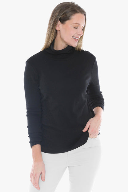 Cotton Roll Neck Skivvy in Black