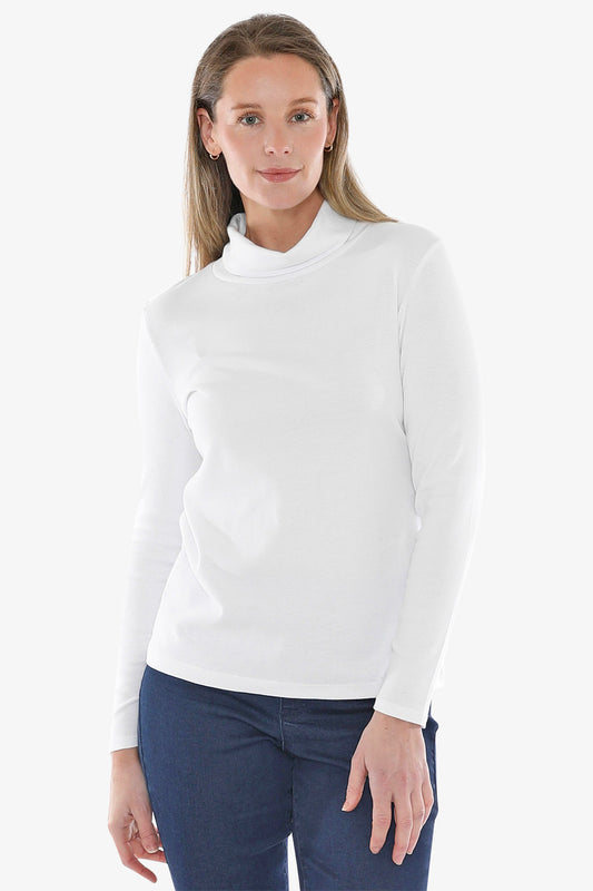 Cotton Roll Neck Skivvy in White