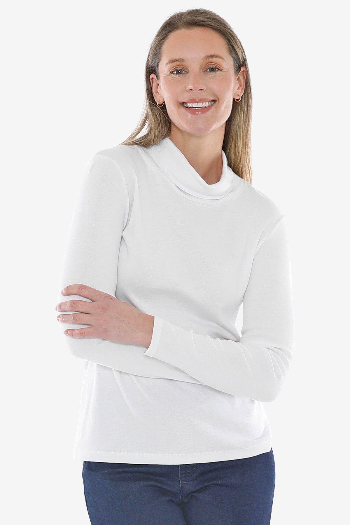 Cotton Roll Neck Skivvy in White