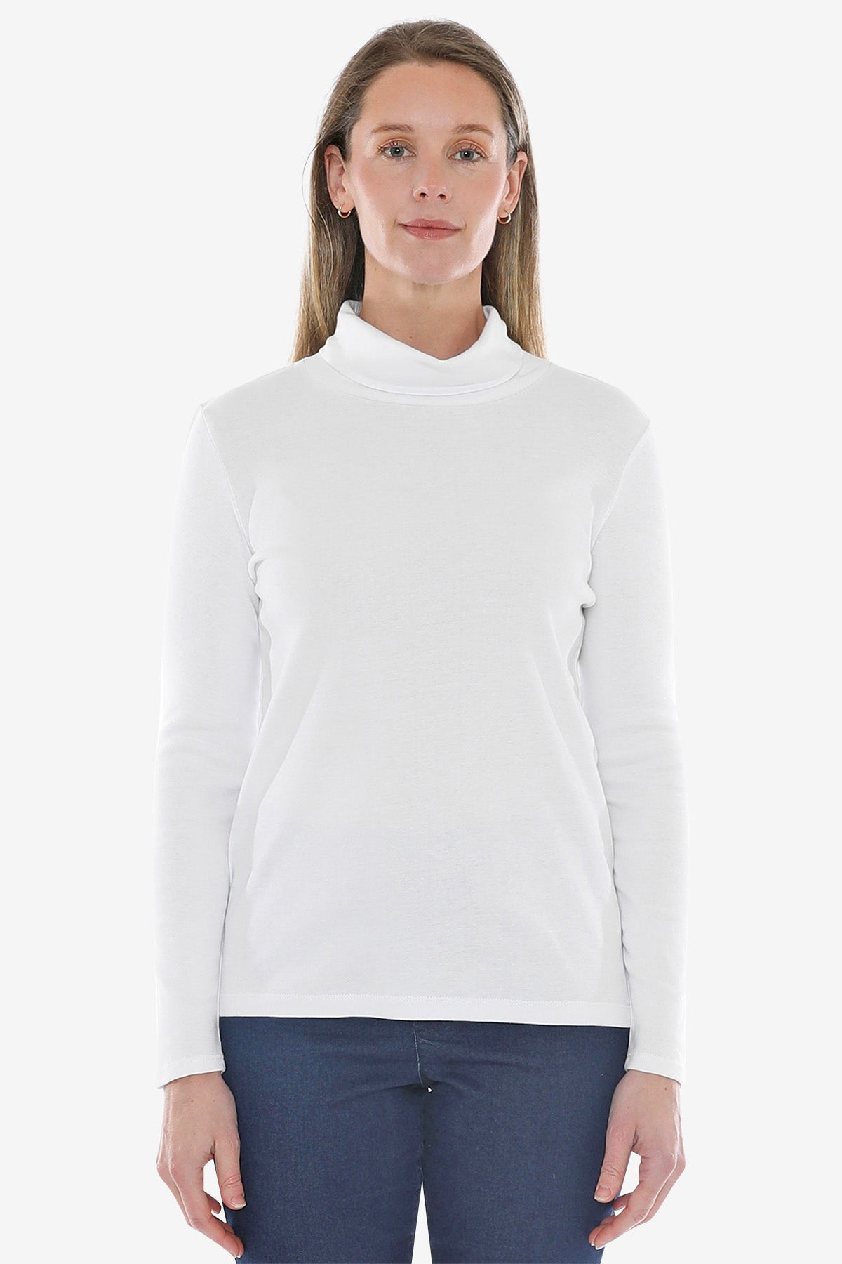 Cotton Roll Neck Skivvy in White