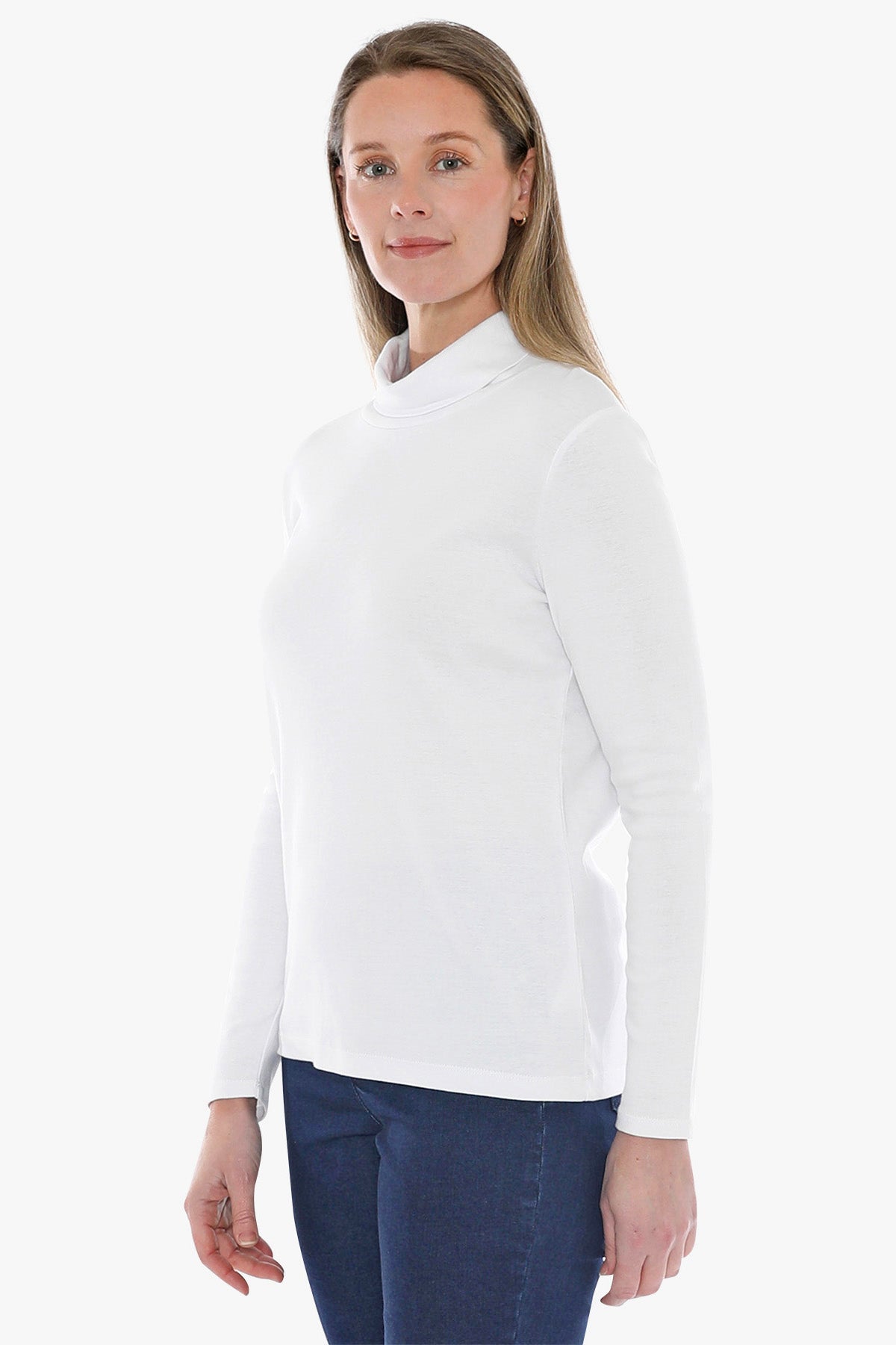 Cotton Roll Neck Skivvy in White