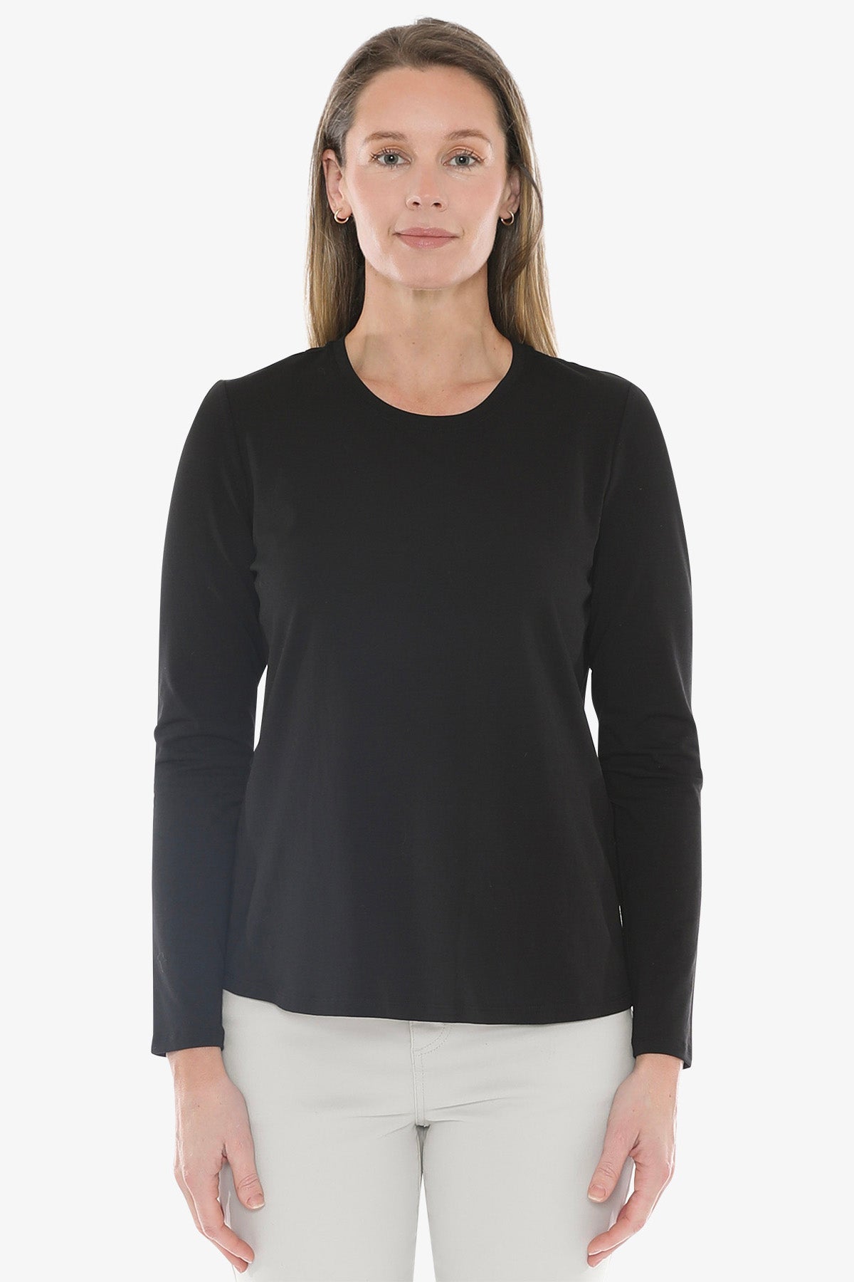 Crew Neck Long Sleeve Tee in Black