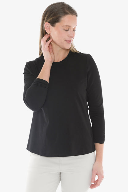 Crew Neck Long Sleeve Tee in Black