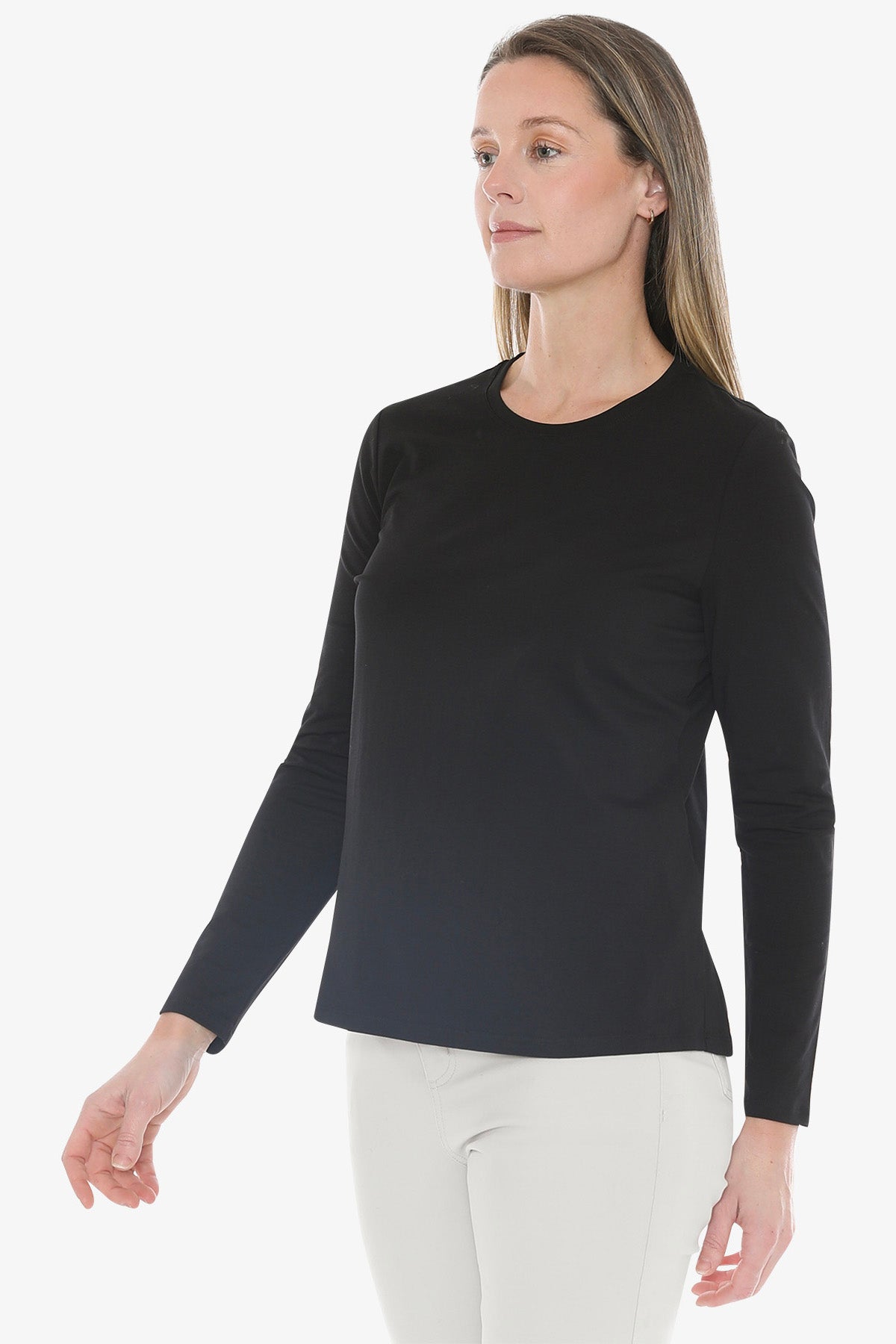 Crew Neck Long Sleeve Tee in Black