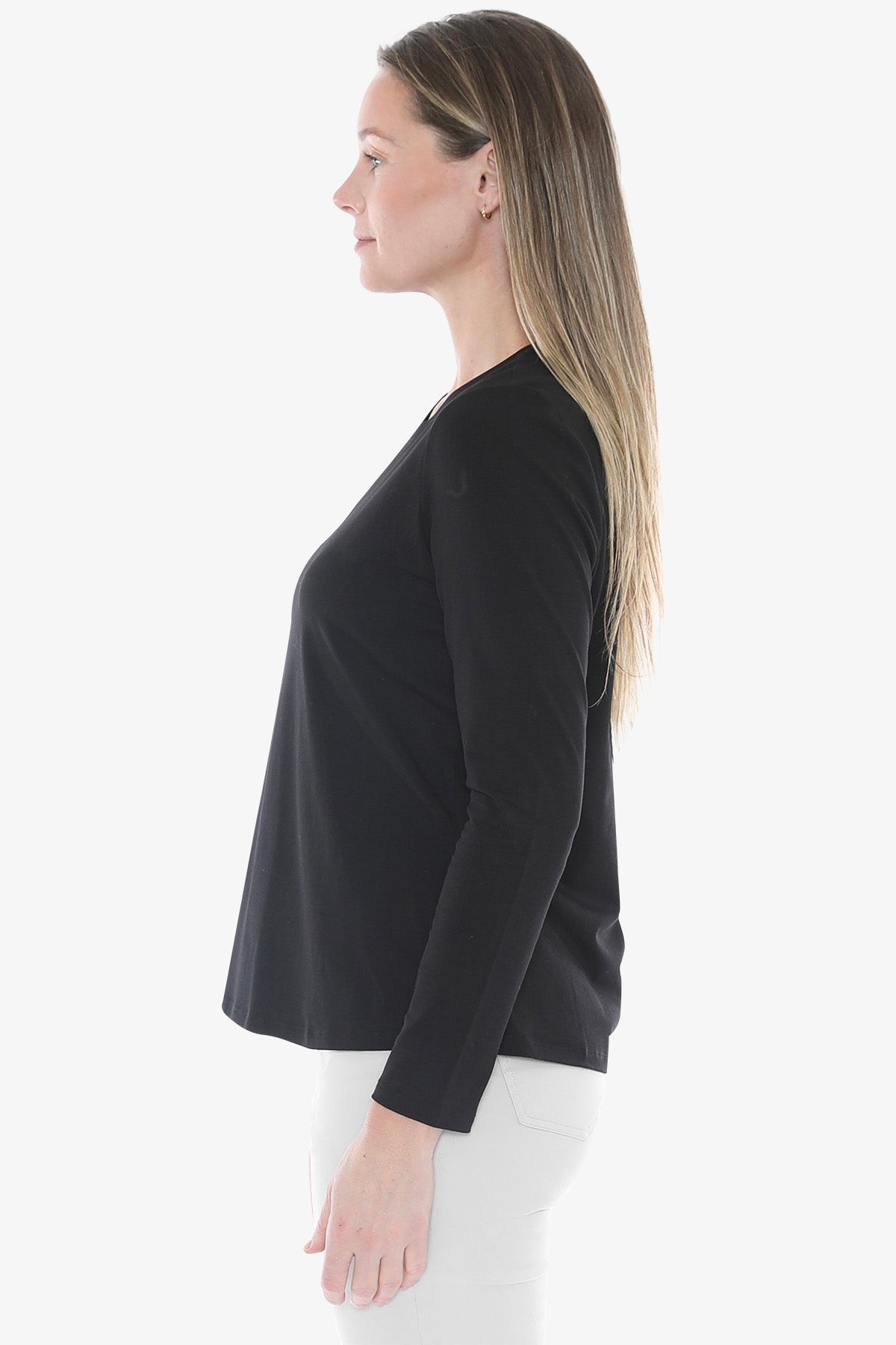 Crew Neck Long Sleeve Tee in Black