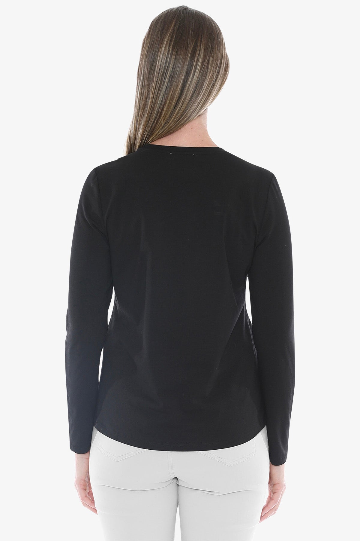 Crew Neck Long Sleeve Tee in Black