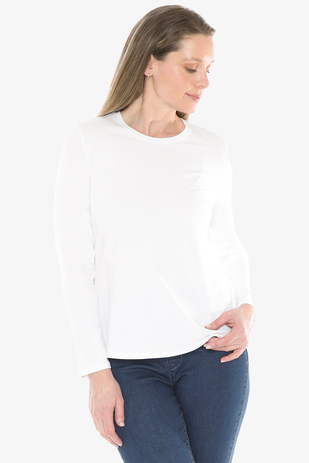 Crew Neck Long Sleeve Tee in White