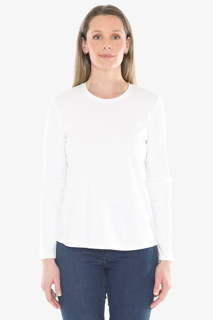 Crew Neck Long Sleeve Tee in White