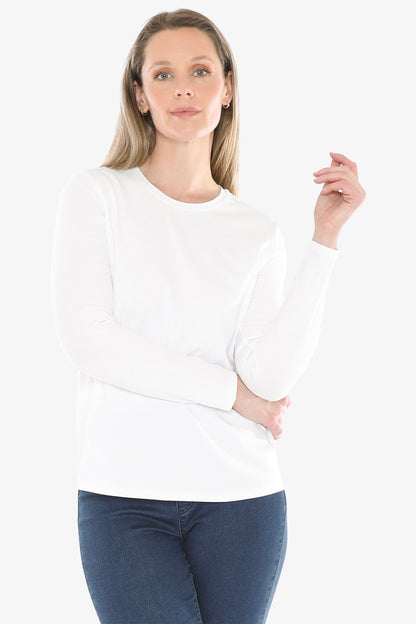 Crew Neck Long Sleeve Tee in White