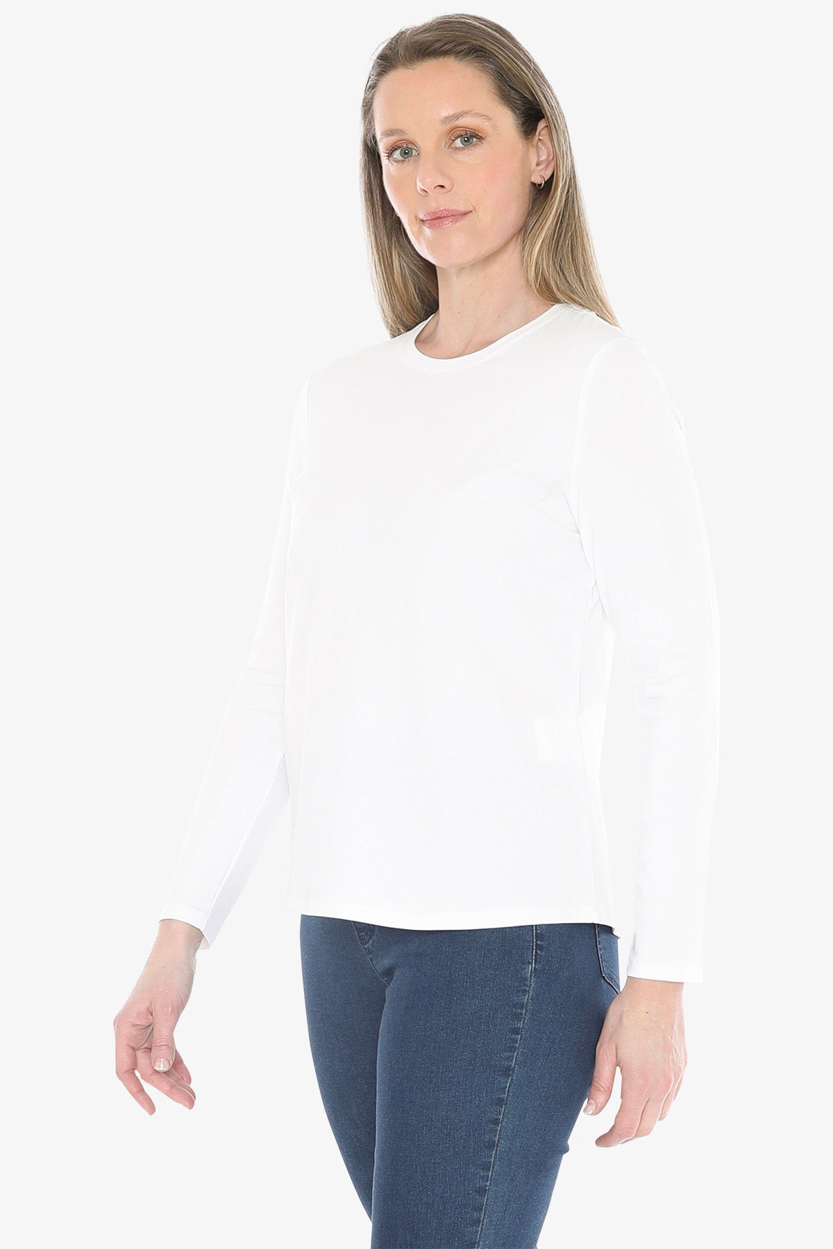 Crew Neck Long Sleeve Tee in White