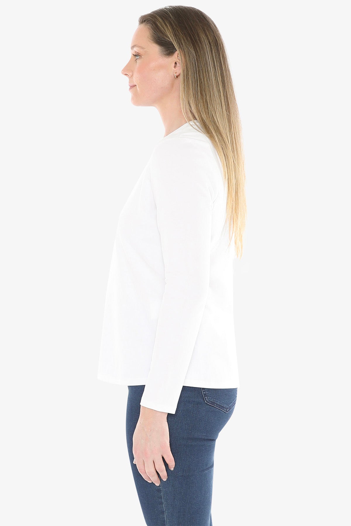 Crew Neck Long Sleeve Tee in White