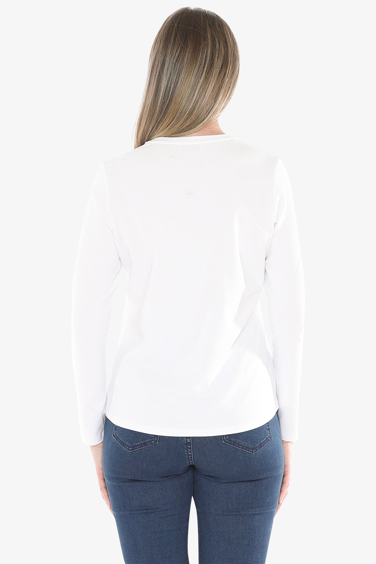 Crew Neck Long Sleeve Tee in White