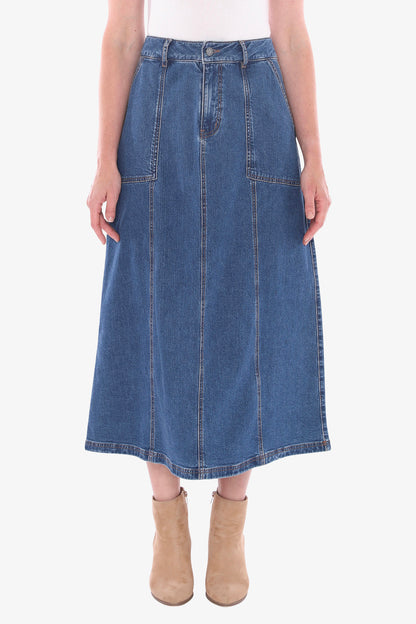 Denim Panel Skirt in Blue Denim