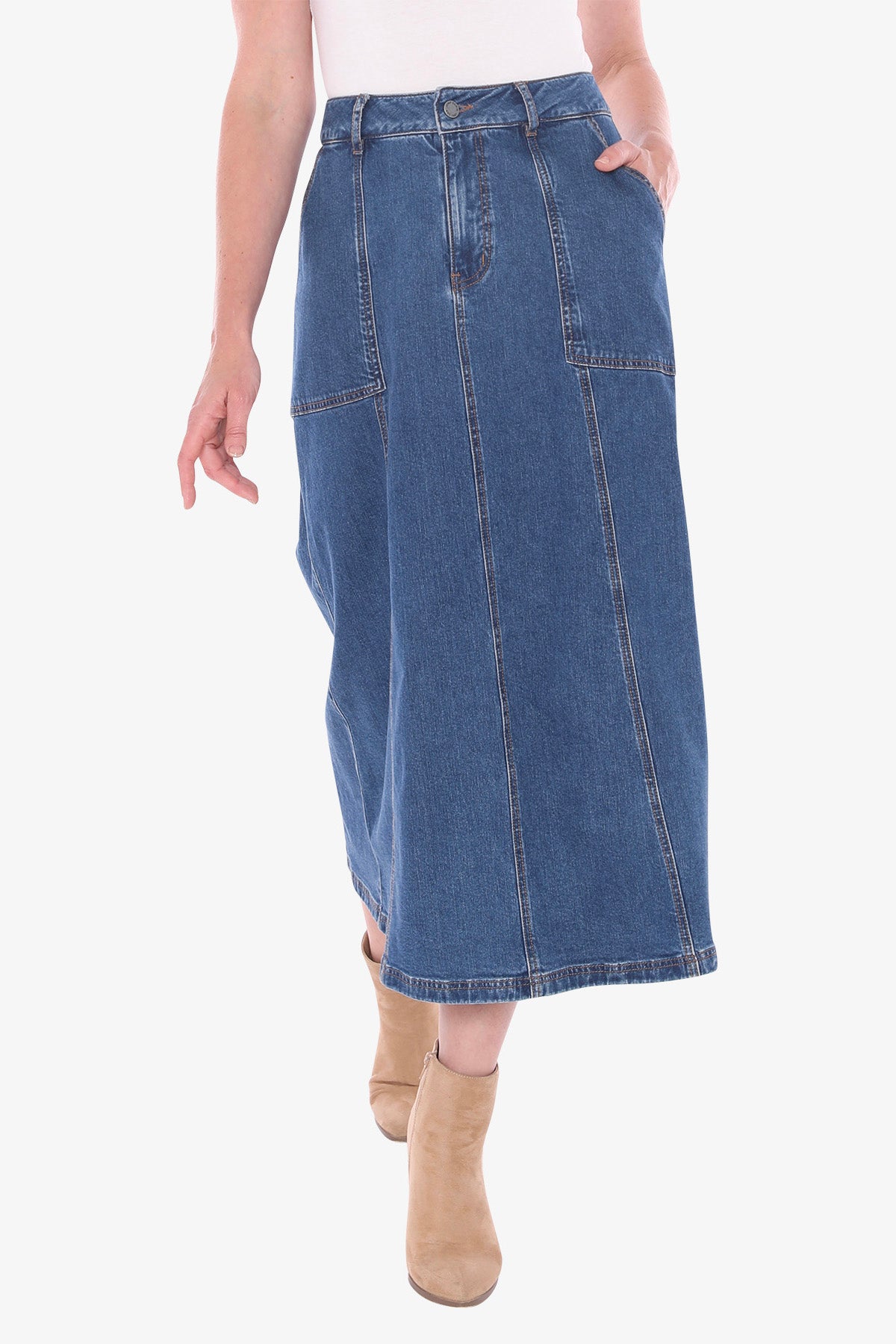 Denim Panel Skirt in Blue Denim