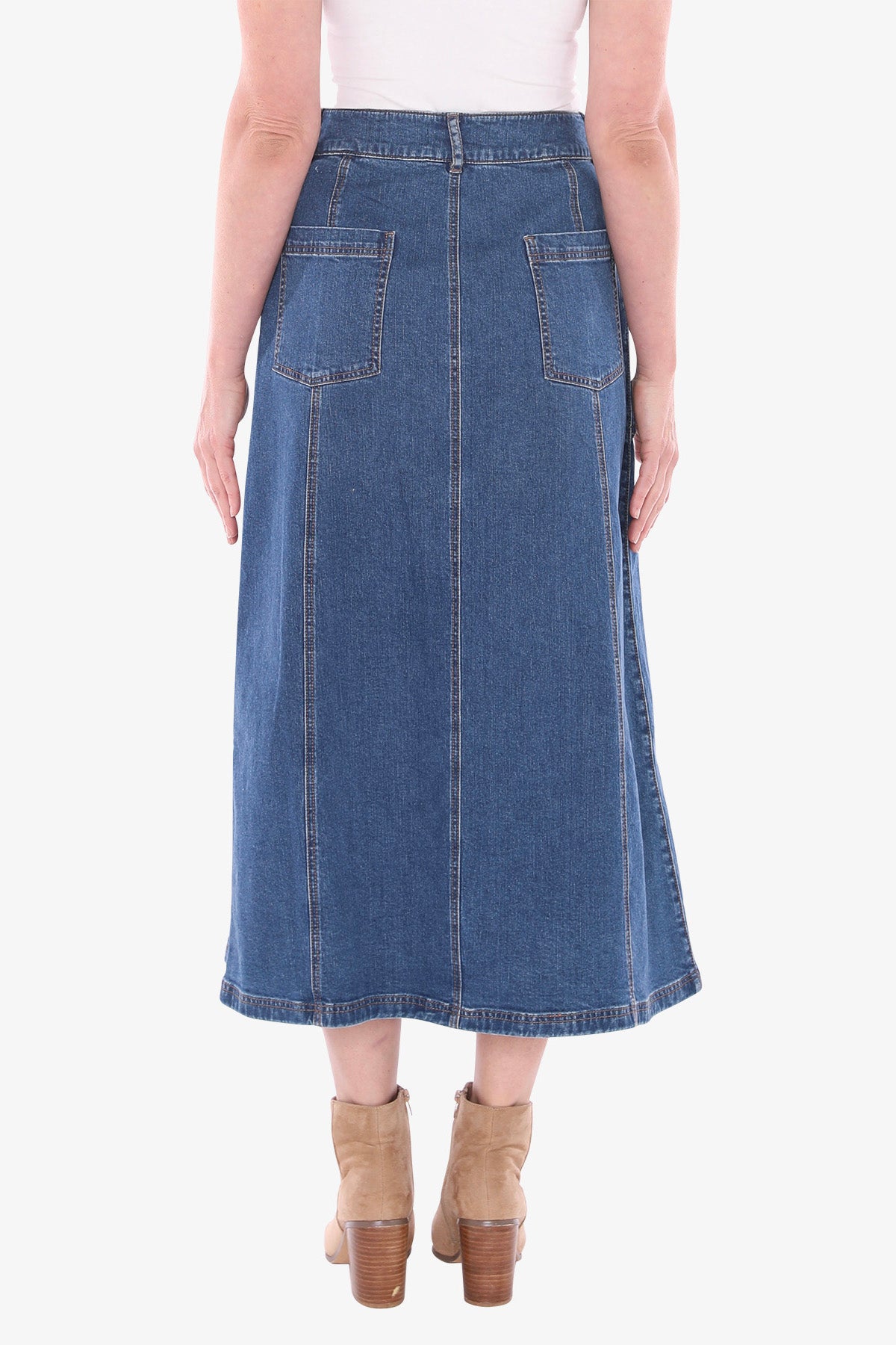 Denim Panel Skirt in Blue Denim