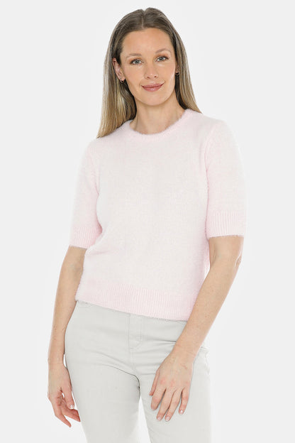 Fluffy Short Sleeve Top in Pale Pink