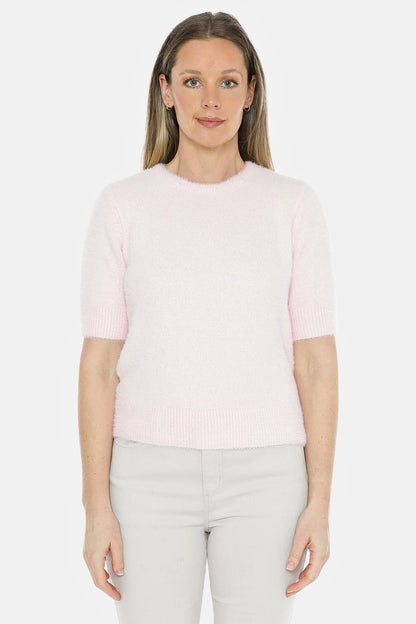 Fluffy Short Sleeve Top in Pale Pink