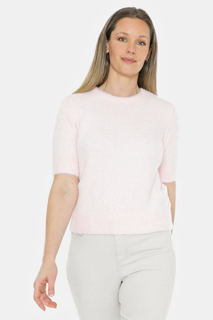 Fluffy Short Sleeve Top in Pale Pink