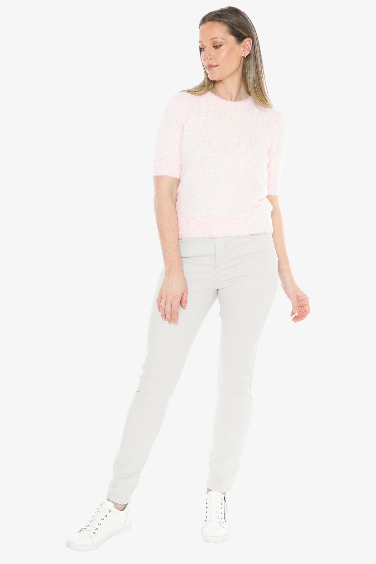 Fluffy Short Sleeve Top in Pale Pink