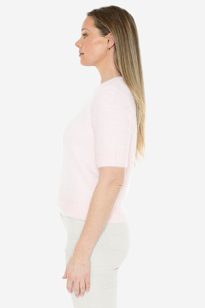 Fluffy Short Sleeve Top in Pale Pink