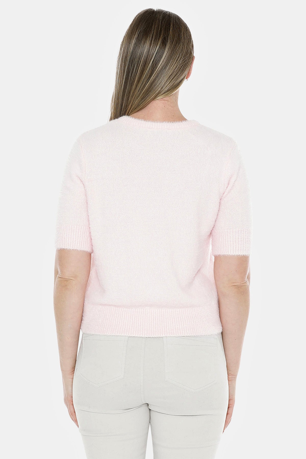 Fluffy Short Sleeve Top in Pale Pink